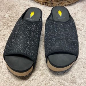 Black sparkle wedges.